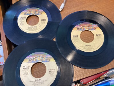 THREE 45RPM VILLAGE PEOPLE  CASABLANCA RECORDS MACHO MAN PLUS 2X Y.M.C.A.