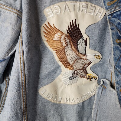 Vintage Lee Denim Jacket Sz XL Embroidered Eagle American