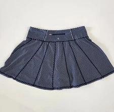 KYODAN Sz M Navy White Striped Flared Skort Skirt w/ Shorts Zip Back Pocket EUC
