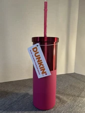 Dunkin Donuts 20oz Stainless Steel Travel Mug Tumbler Pink Matte Finish New 