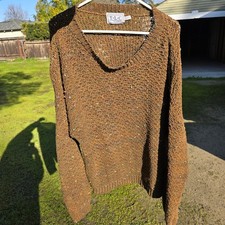 Vintage TLC Lambert Chunky Knit Sweater Cotton Red Orange Speckled USA Made XL