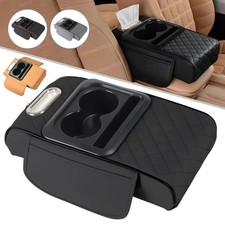 Auto Center Console Armrest Cushion With 2 Cup Holder PU Leather Armrest Pad