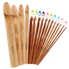 16 Pieces Wooden Crochet Hooks 3 to 30 mm in Diameters Handle Crochet Hook