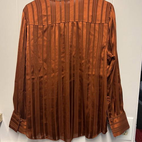 Chico’s Bow Blouse Button Up Sheer Orange Shadow Stripe Top Size 12/14 US NWT - Picture 6 of 6