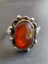 Vintage Silver Ring Natural Baltic Amber Ring Handcrafted Size 8.75 US