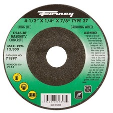 Forney 71897 Silicon Carbide 13300 rpm 4.5 Dia. in. Grinding Wheel 1/4 in. Thick