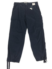 M&S Women's Cargo Trousers Navy Utility Straight Leg Cuff Pocket Stretch New F1