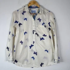 Joules Superduper Shirt Womens 6 Cream Butterfly Print Button Casual Novelty