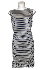 Athleta Womens Dress Medium Tulip Ruche Blue White Stripe Athletic Active Smock