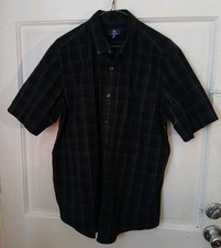 George Men's SS Dark Blue Plaid Button Up Dress Shirt Sz M