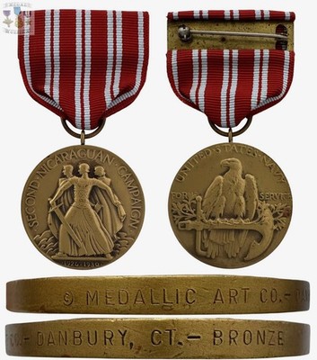 U.S. NAVY 2ND NICARAGUAN CAMPAIGN MEDAL RIM ENGRAVED MEDALLIC ART CO.      #02