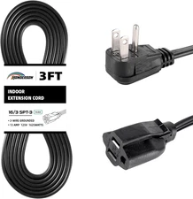 UL Listed 3FT Flat Plug Extension Cord, 16 Gauge, 13A Grounded Power Cord