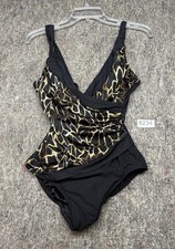 Longitude Womens Swimsuit One Piece Black Brown Padded Size 12