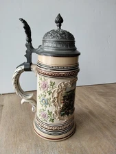 Vintage German Reinhold Merkelbach Pewter Lid 1/2L Beer Stein #1142