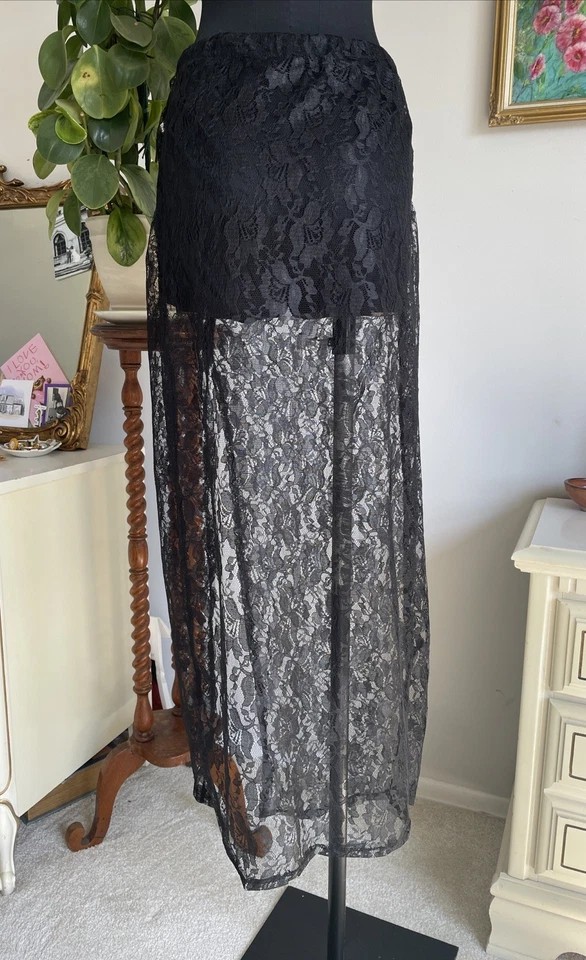 Vtg Y2K Charlotte Russe Sheer Lace Midi Skirt Size L Whimsigoth Fairy Grunge - Image 2 of 4