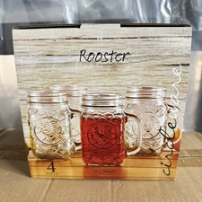 Circleware Glass Mason Jars, Set of 4, 17 oz, Rooster Mugs