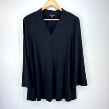 Eileen Fisher Black V Neck Long Sleeve Jersey Tunic Swing Top Womens Small