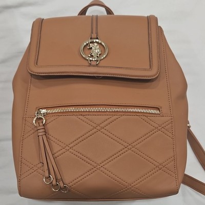 U.S. Polo Assn. Tan Backpack with Gold Hardware Diamond Pattern Tassel Accent