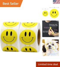 Bright Yellow Happy Face Reward Stickers - 500 Non-Toxic Paper Labels, 1.5in