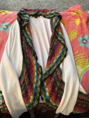 Double Zero Green Small Long Line Open Sweater Crochet Duster Cardigan