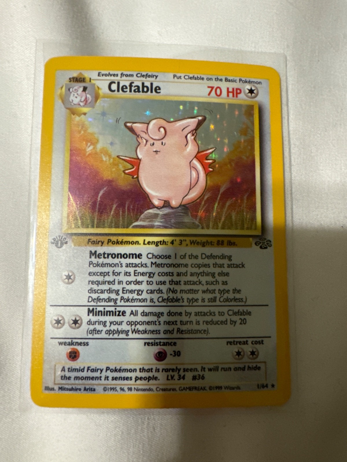 CLEFABLE Pokemon Card - WOTC - 1st Edition - Jungle - 1/64 - HOLO - LP / NM (A)