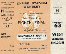 ORIGINAL UNUSED WORLD CUP 1966 TICKET STUB France v Mexico @ Wembley 13.07