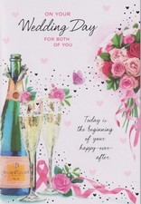 ON YOUR WEDDING DAY GREETING CARD 7"X5" TRADITIONAL CHAMPAGNE AND FLOWERS