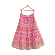 Indian Heavy Rani Pink Raw silk Hand Embroidered Lehenga/Skirt Bridal Wear