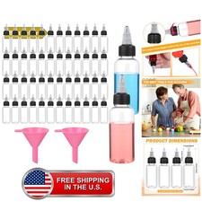 50 Pcs 2 oz Plastic Squeeze Bottles Dispensing with Twist Cap, Small Clear Sq...