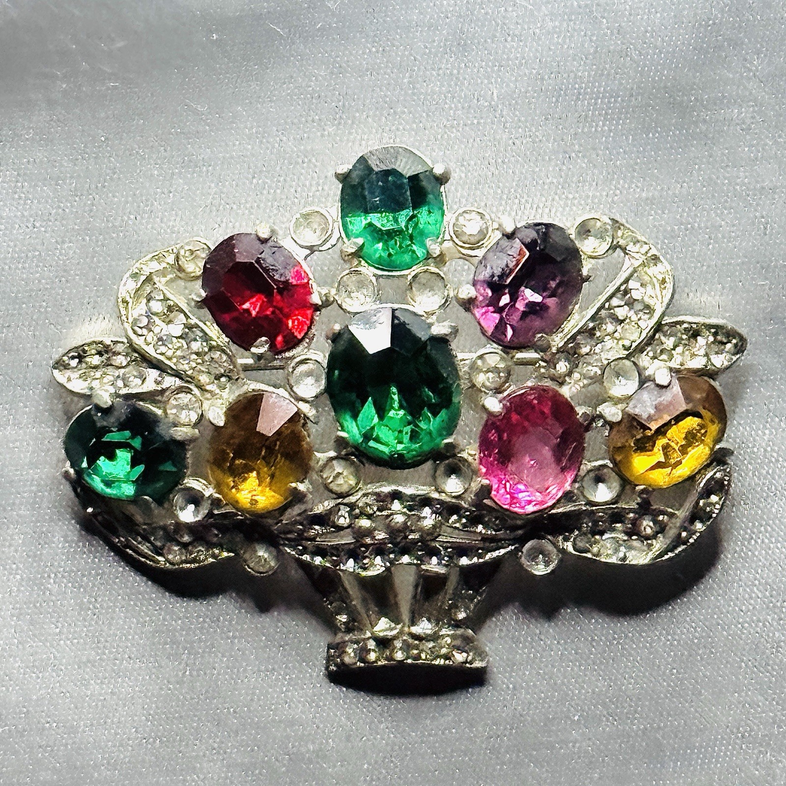 Vintage Fruit Salad Flower Basket Brooch