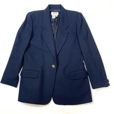 Vintage 90s Talbots Women's Navy Blue Worsted Wool Blazer Jacket Made USA Sz 4P