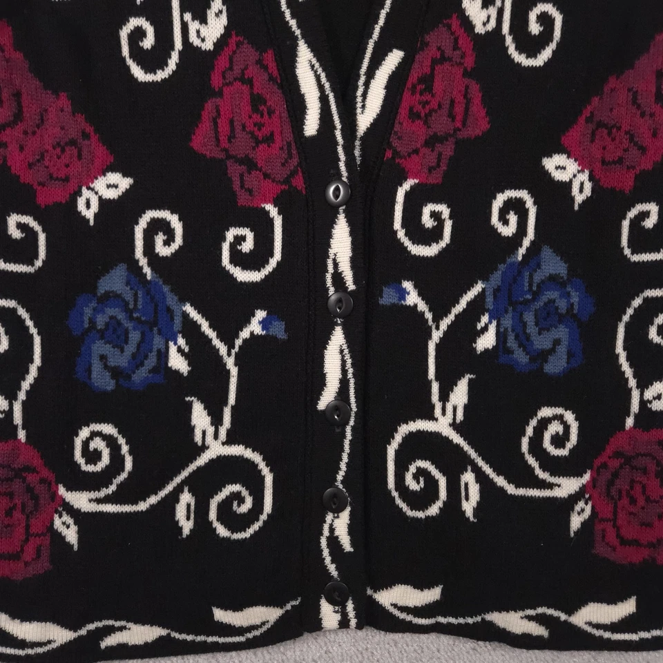 Vintage Norton McNaughton Sweater Womens Medium Black Cardigan Floral USA 90s Foto 4 de 4