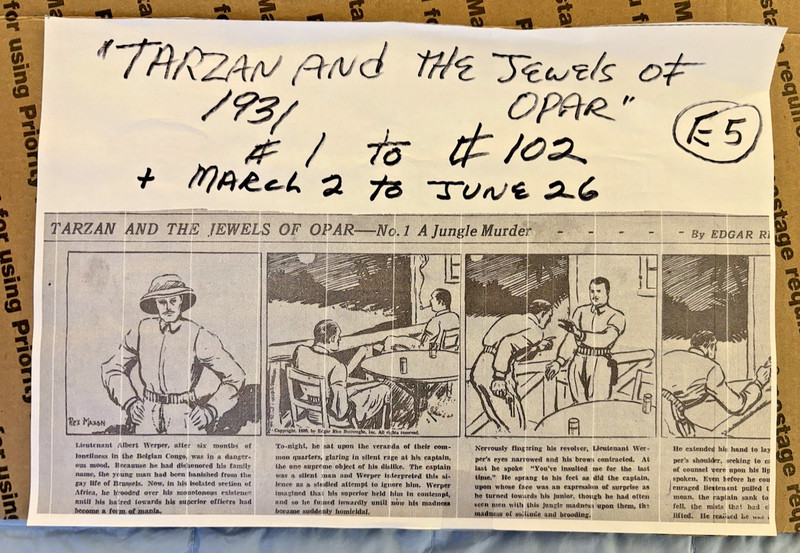 Original 1931 TARZAN Comics Strips  Lot of 102 - Daily Newspaper Comic Strips E5