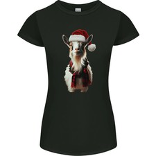 Camiseta de cabra de Navidad con sombrero de Navidad para mujer corte pequeño