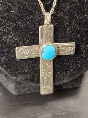 Vintage Native American, Navajo Cross pendant sterling & Turquoise - Signed 