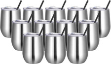 Wine Tumblers Bulk 12 Pack, 12Oz Stainless Steel Stemless Wine Glass with Lids a