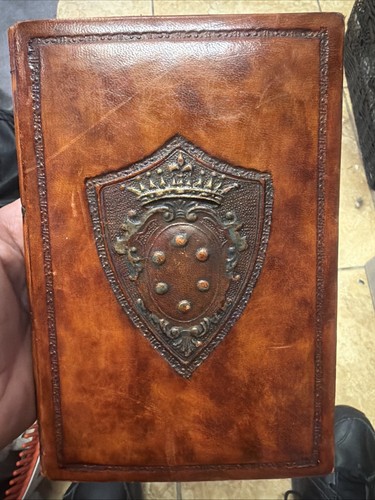 Levenger Address Book Leather Bound Fancy Crest Blank Vintage Gold Pages Vtg