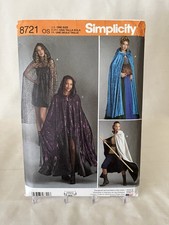 Simplicity 8721 Hooded Cloak Cape Wizard Princess Warrior Costume Sewing Pattern