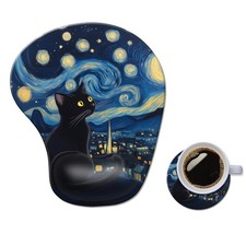 Ergonomic Mouse Pad with Wrist 9.4L x 8.3W inches, Starry Night Black Cat