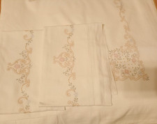 SET LENZUOLO MATRIMONIALE + 2 FEDERE IN LINO CON RICAMO VINTAGE ANNI '70