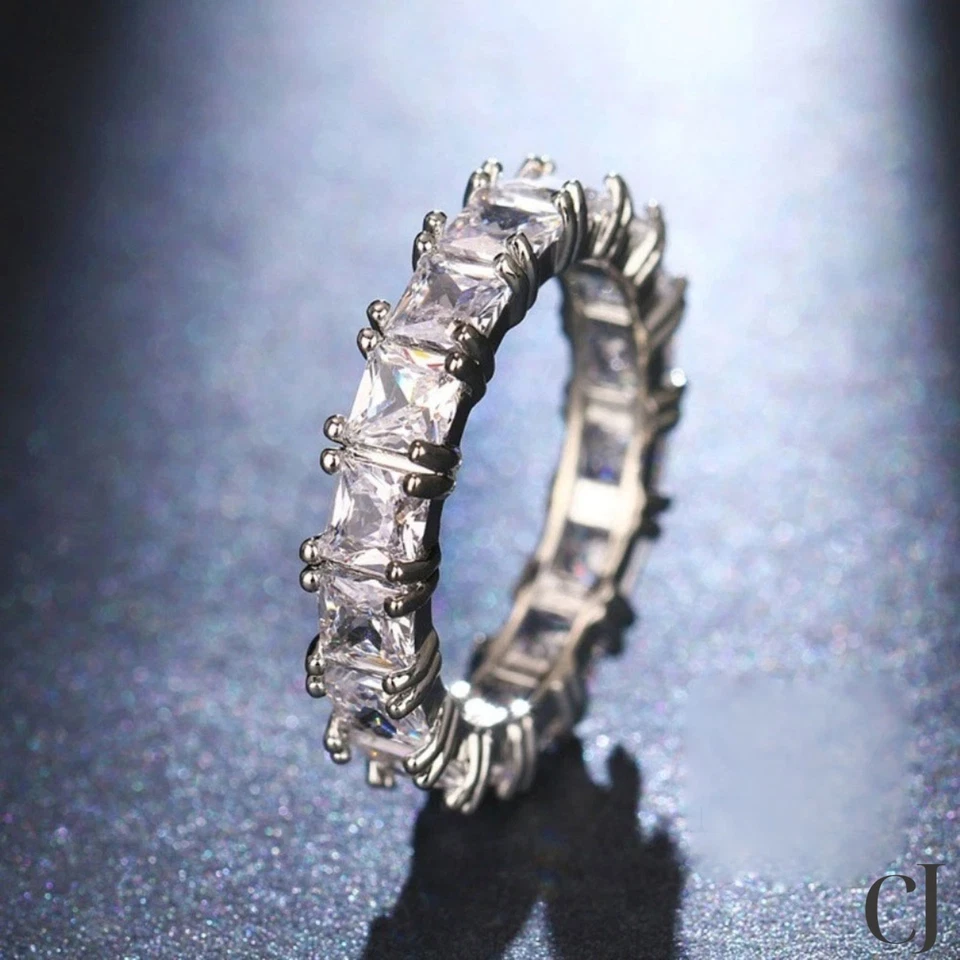 2.00 CT Princess Cut Moissanite Full Eternity Wedding Band Solid 14K White Gold - Image 3 of 4