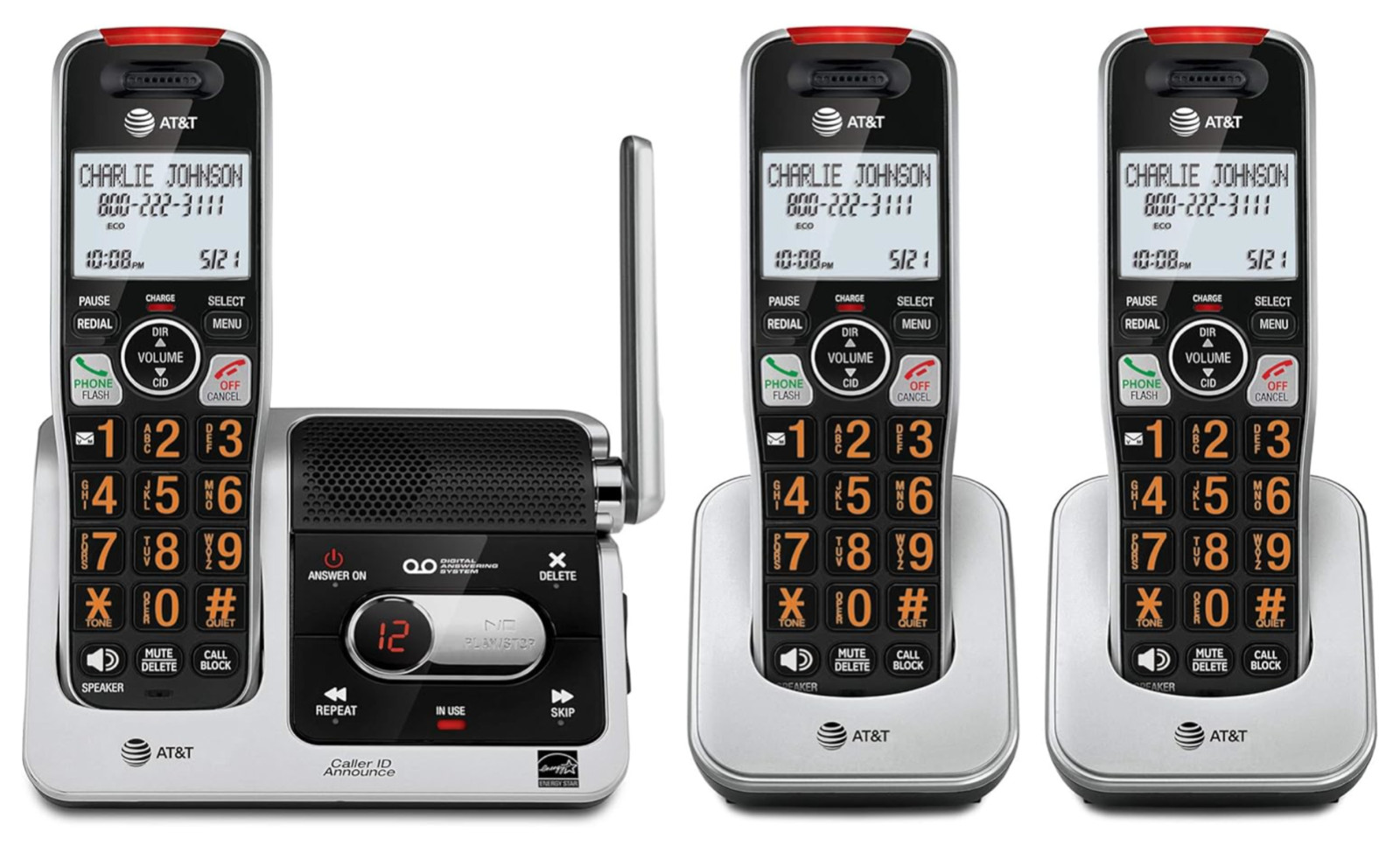 AT&T BL102-3 DECT 6.0 Cordless Phone 3-Handset System with Answering Machine