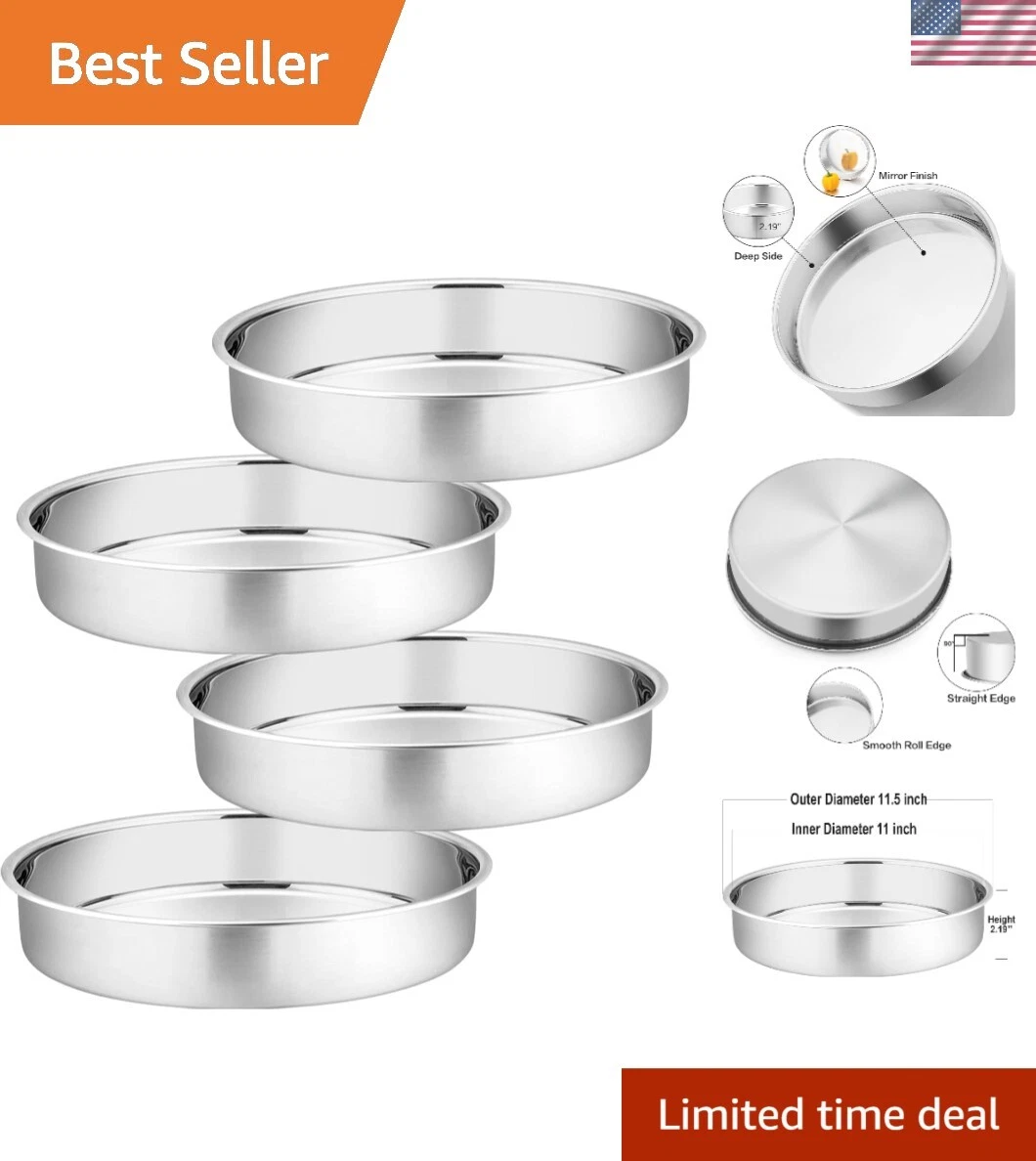 Mirrored Finish 11 Inch Stainless Steel Cake Pan Set - Ideal for All Occasions