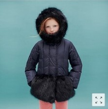 CrewCuts Navy Blue Girls 6/7 Puffer Coat Faux Fur Lining Warm Fleece Lined