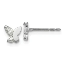 14K White Gold Clear CZ 7mm Butterfly Stud Earrings Madi K Children's Jewelry
