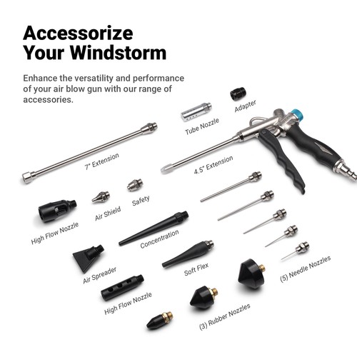 Capri Tools 2-Way Air Blow Gun Kit with Nozzles and Rubber Tips, 19-Piece - Picture 5 of 7