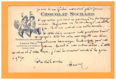 FRIBOURG (SWITZERLAND) CHILD POLYCHINELLE / CHOCOLATE SUCHARD advertising illustrated 1911