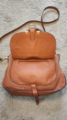 Chloe Marcie Small Double Carry Satchel Bag in Grained Leather Tan