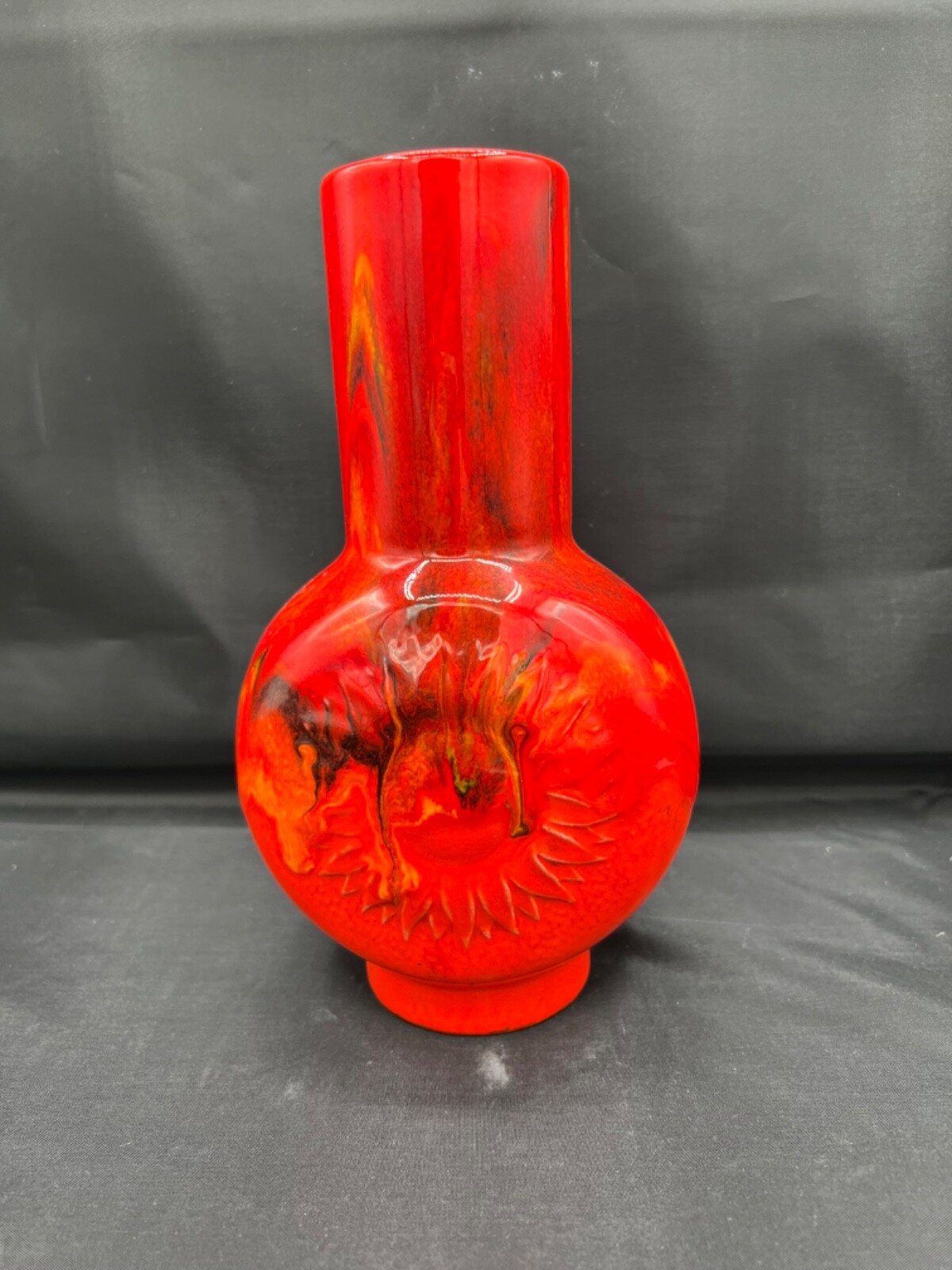 Sun-embossed orange drip glaze ceramic vase  