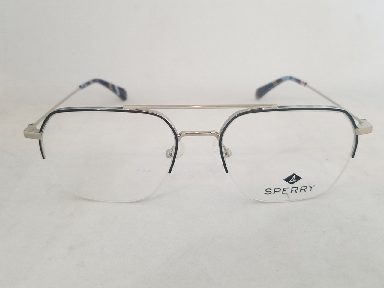 new SPERRY Harding eyeglasses Frame C03 Navy Silver 55mm MEN Half Rimless
